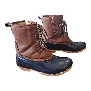 Sporto Big Kids Waterproof Duck Boots Size 3 Unisex Dark Blue Brown Leather